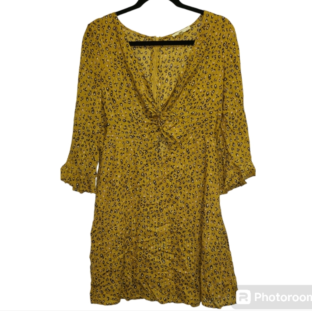 Le Lis leopard print purple with gold shimmer pin lines mini dress peep …
